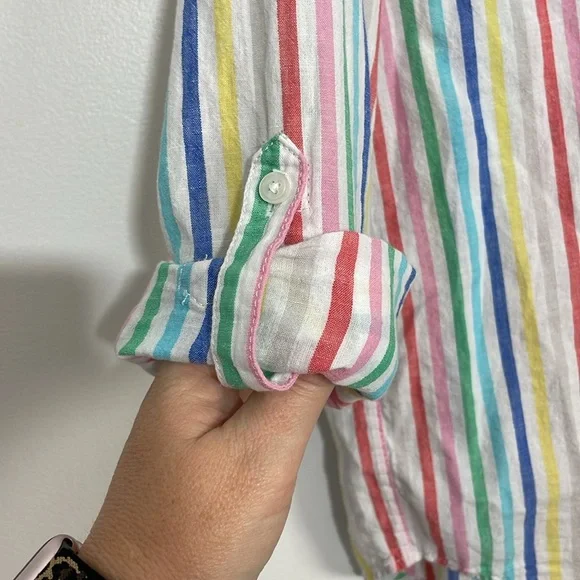 Lands end linen blend cabana stripe shirt size M - Picture 4 of 9